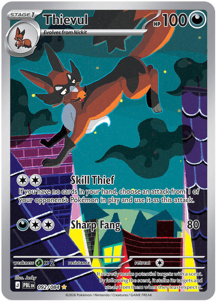 Thievul Holo Illustration Rare ME05: Pitch Black 092/084 NM